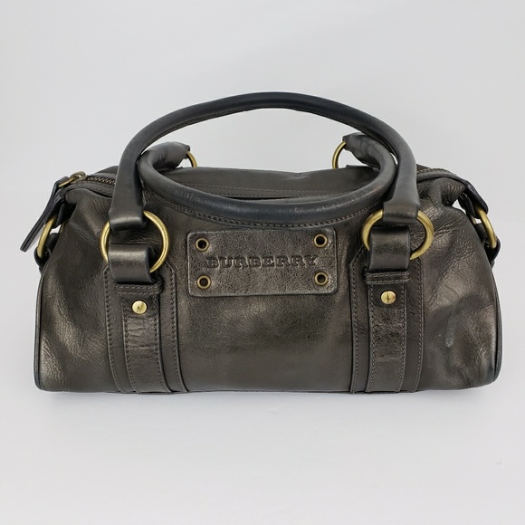 Burberry Metallic Gray Rare Leather Satchel Bag - Picture 1 of 8